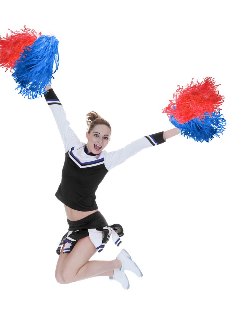 Pangda 12 Pack Cheerleading Pom Poms Sports Dance Cheer Plastic Pom Poms for Sports Team Spirit Cheering(Red and Blue) - Image 4